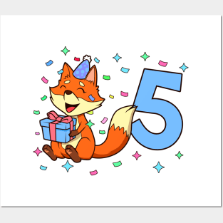 I am 5 with fox - boy birthday 5 years old Posters and Art